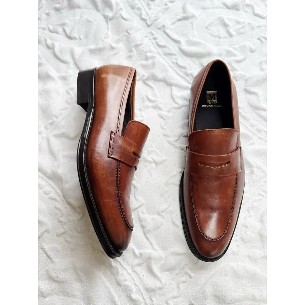 Bruno Magli Cosmo Cognac Leather Penny Loafers Size 11